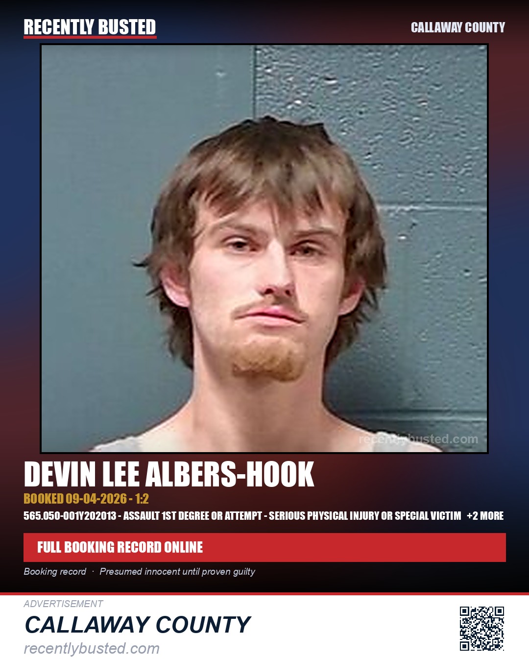Albers-Hook, Devin Lee — arrest record card, Callaway County