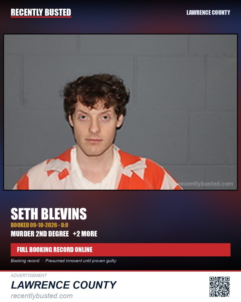 blevins, seth — arrest record card, Lawrence County