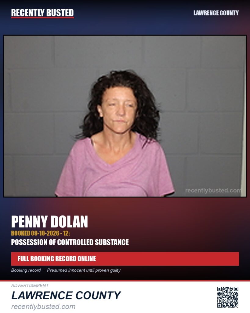 DOLAN, PENNY — arrest record card, Lawrence County