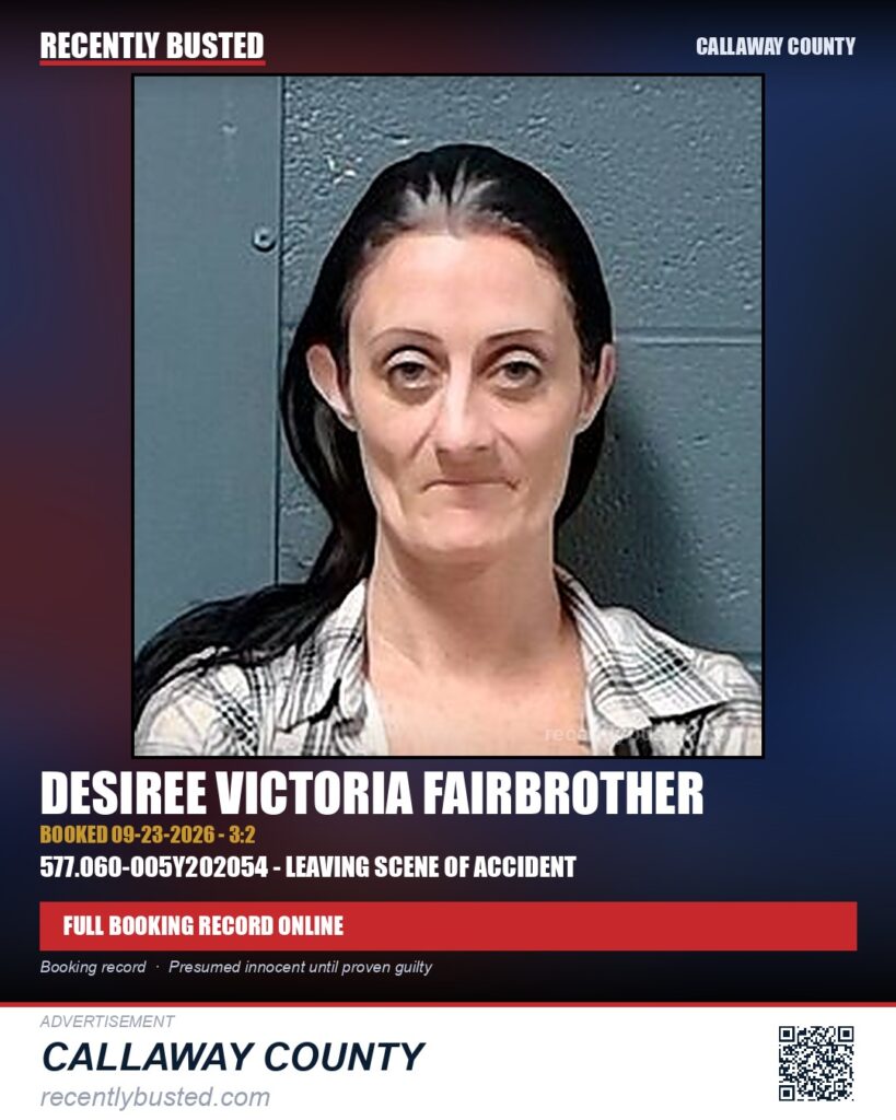 Fairbrother, Desiree Victoria — arrest record card, Callaway County