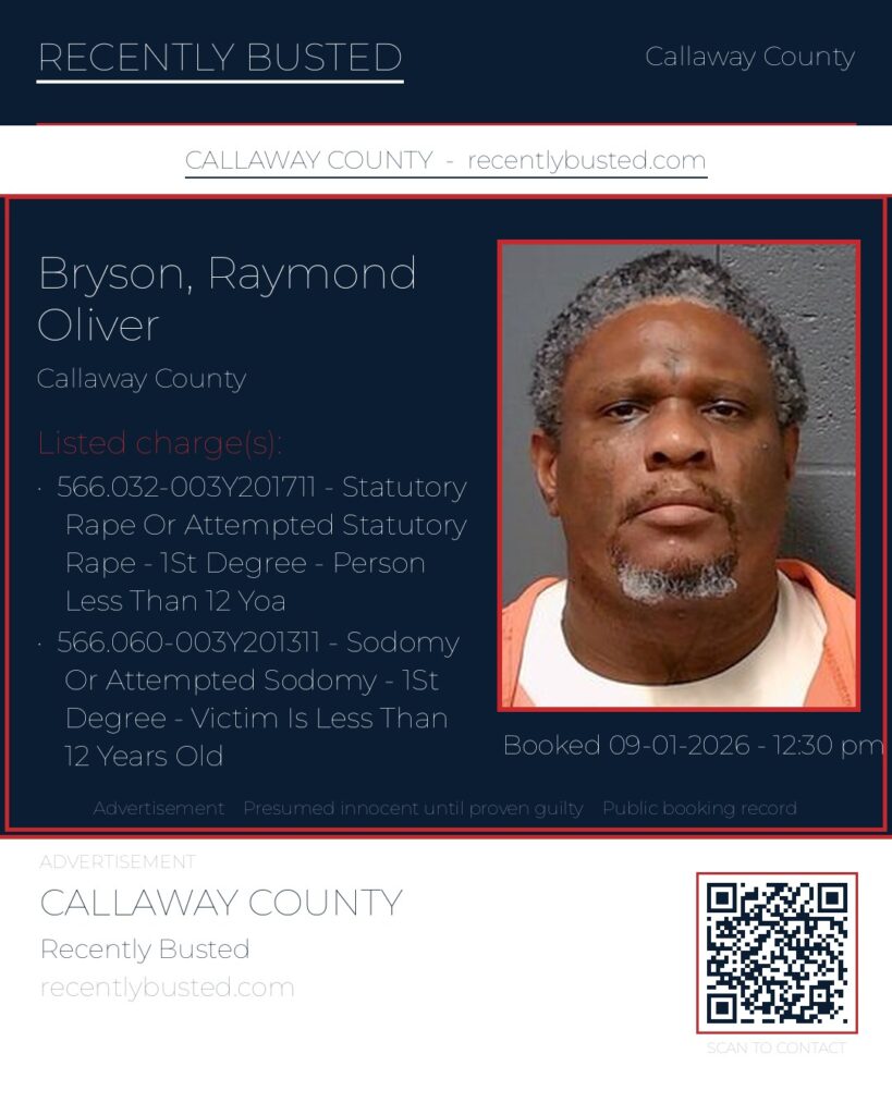 Bryson, Raymond Oliver — arrest record card, Missouri