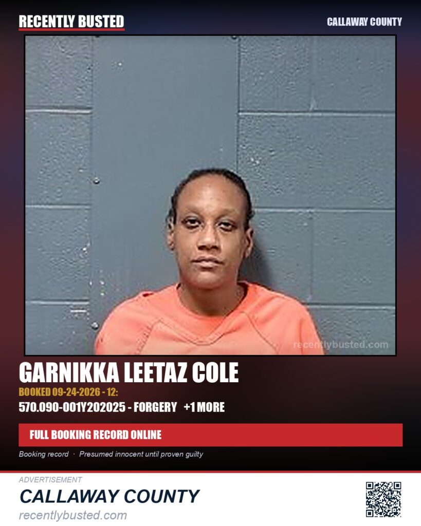 Cole, Garnikka Leetaz — arrest record card, Missouri
