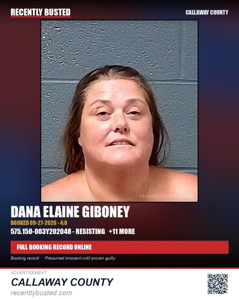Giboney, Dana Elaine — arrest record card, Missouri