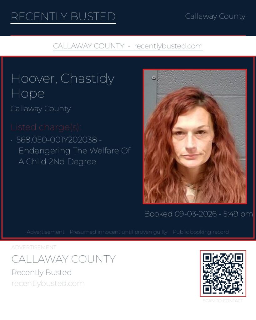 Hoover, Chastidy Hope — arrest record card, Missouri