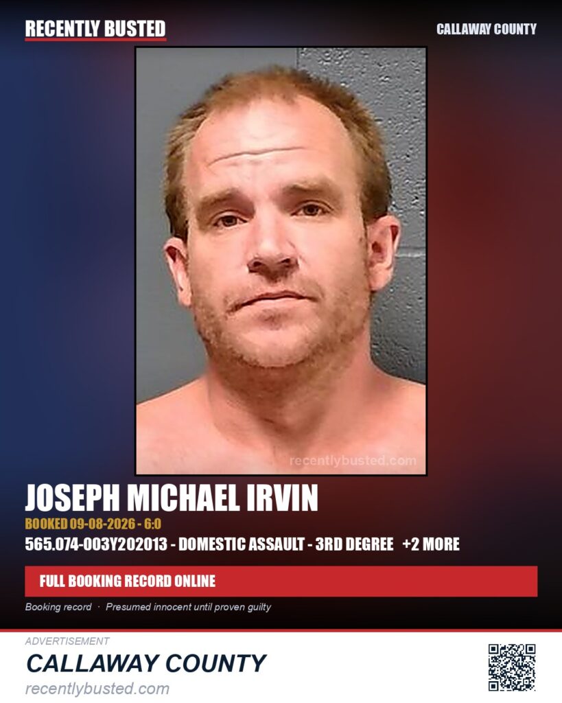Irvin, Joseph Michael — arrest record card, Missouri