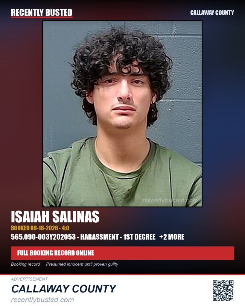 Salinas, Isaiah — arrest record card, Missouri