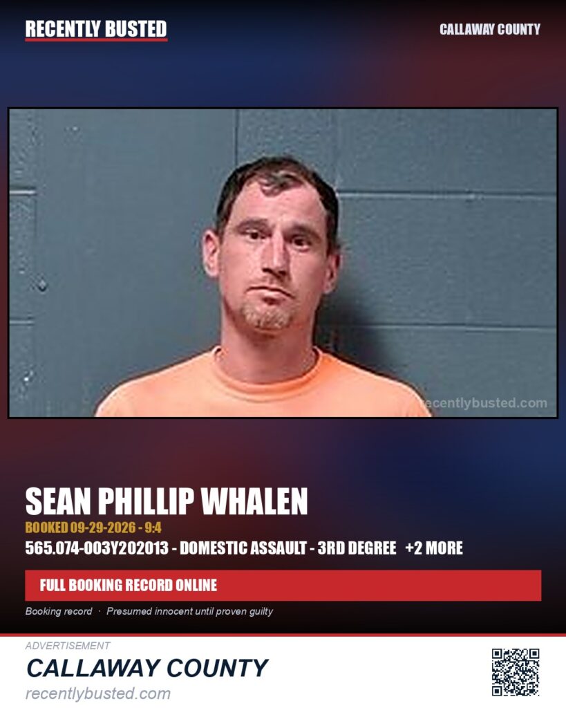 Whalen, Sean Phillip — arrest record card, Missouri