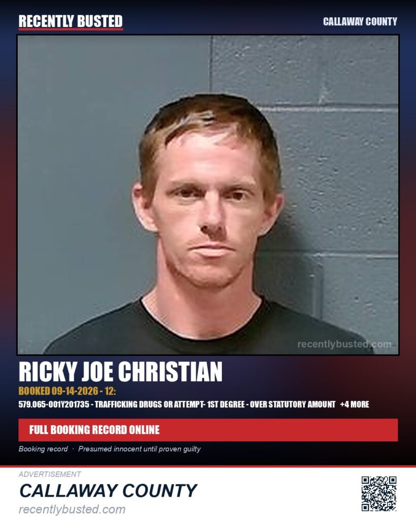 Christian, Ricky Joe — arrest record card, Missouri