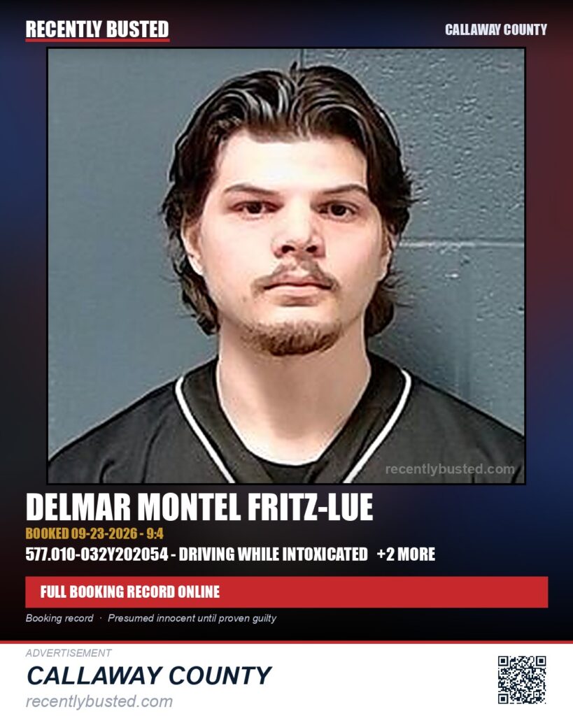 Fritz-Lue, Delmar Montel — arrest record card, Missouri