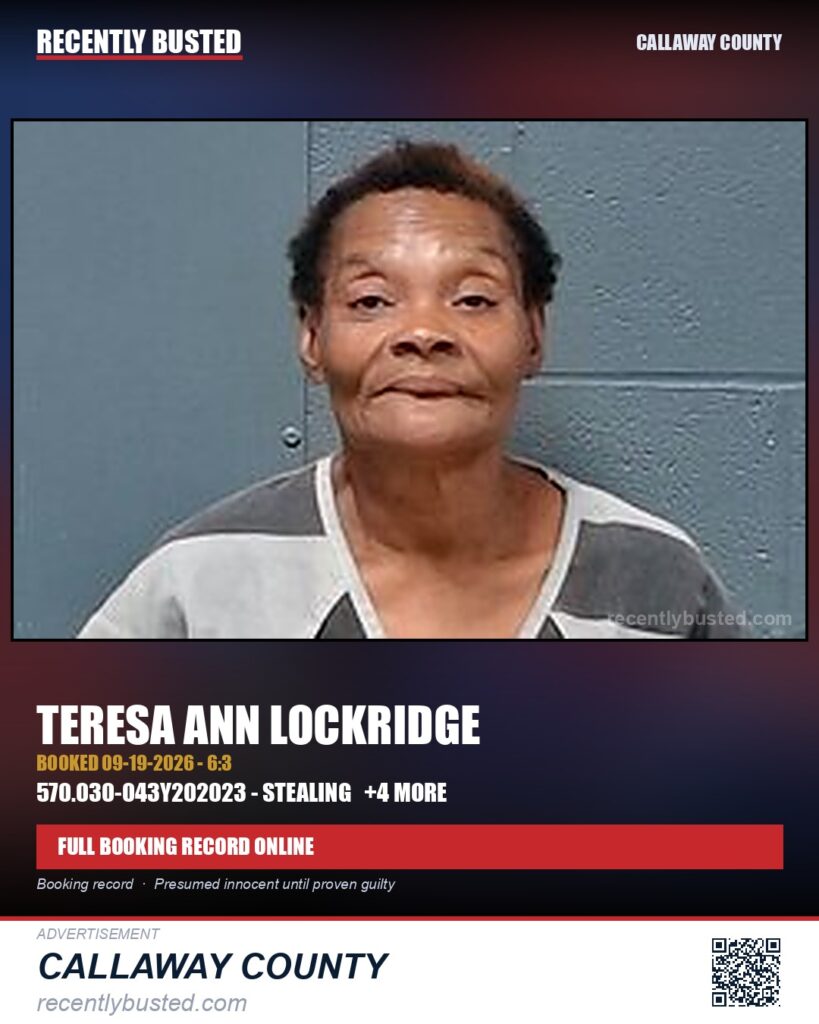 Lockridge, Teresa Ann — arrest record card, Callaway County