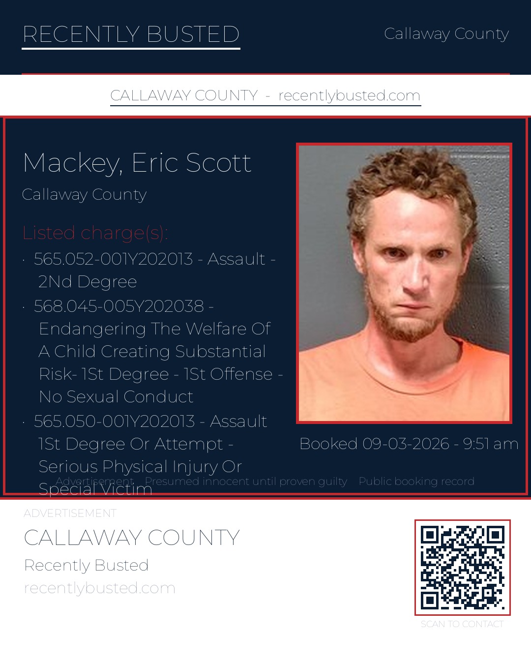 Mackey, Eric Scott — arrest record card, Callaway County