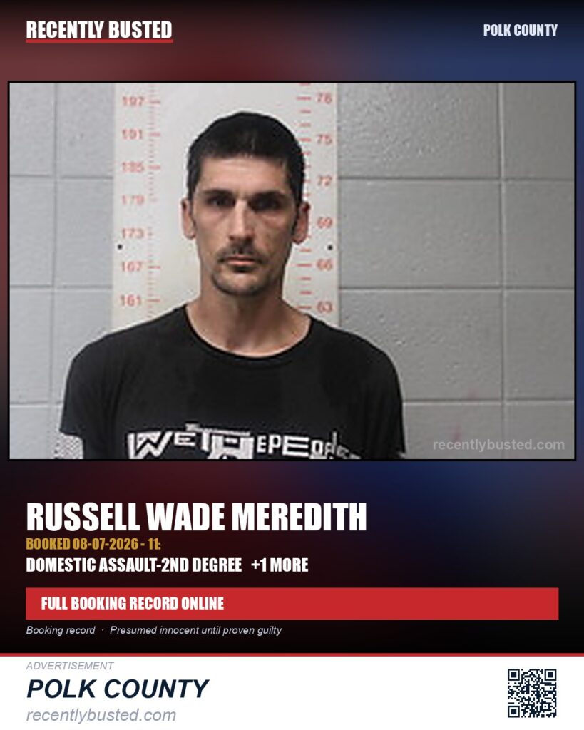 MEREDITH, RUSSELL WADE — arrest record card, Polk County