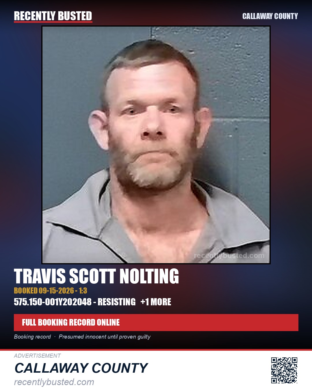 Nolting, Travis Scott — arrest record card, Callaway County