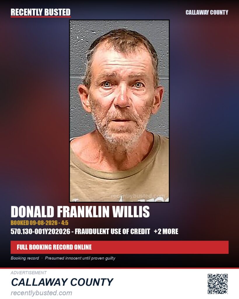 Willis, Donald Franklin — arrest record card, Missouri