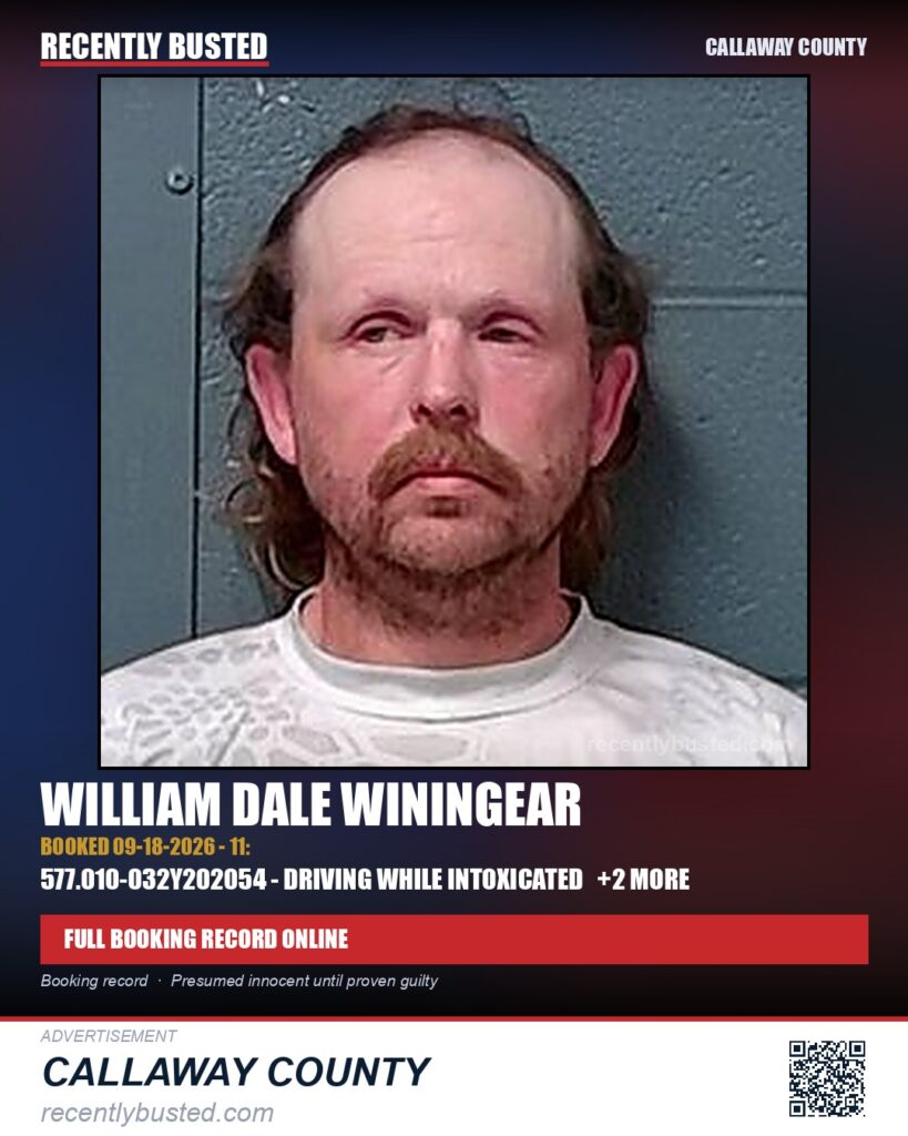 Winingear, William Dale — arrest record card, Missouri