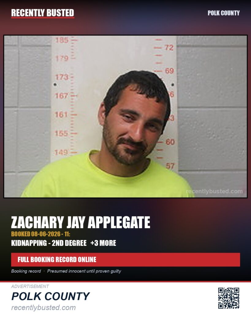 APPLEGATE, ZACHARY JAY — arrest record card, Polk County