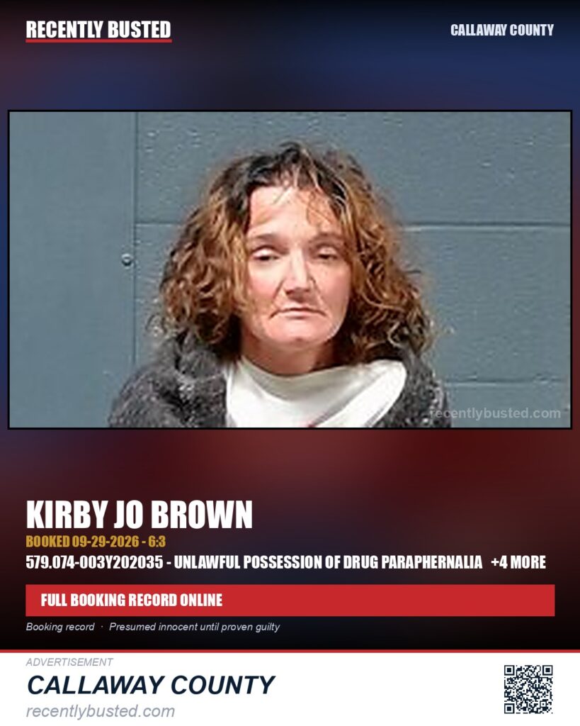Brown, Kirby Jo — arrest record card, Missouri