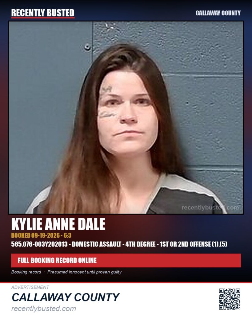 Dale, Kylie Anne — arrest record card, Missouri