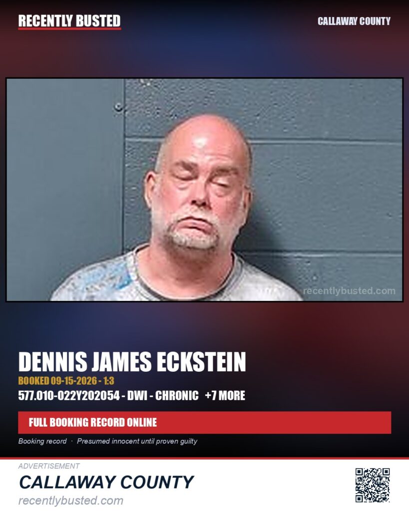 Eckstein, Dennis James — arrest record card, Callaway County