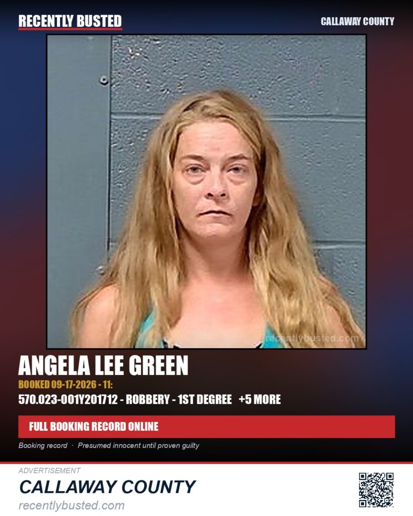 Green, Angela Lee — arrest record card, Missouri