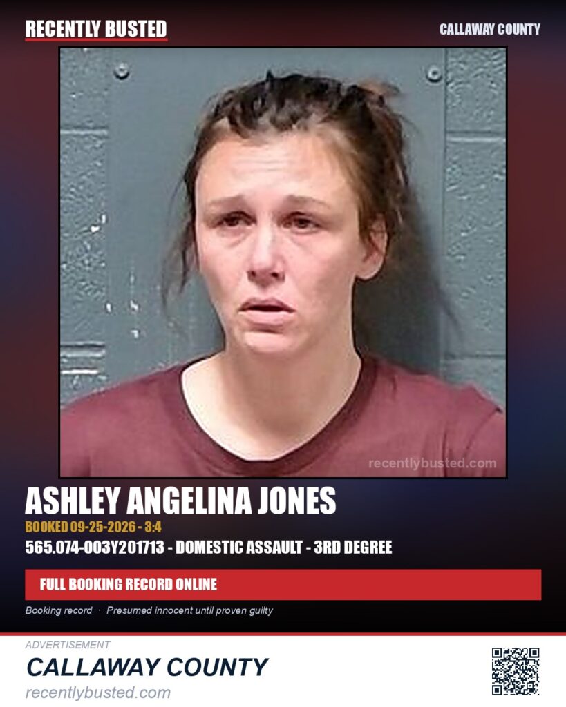 Jones, Ashley Angelina — arrest record card, Missouri