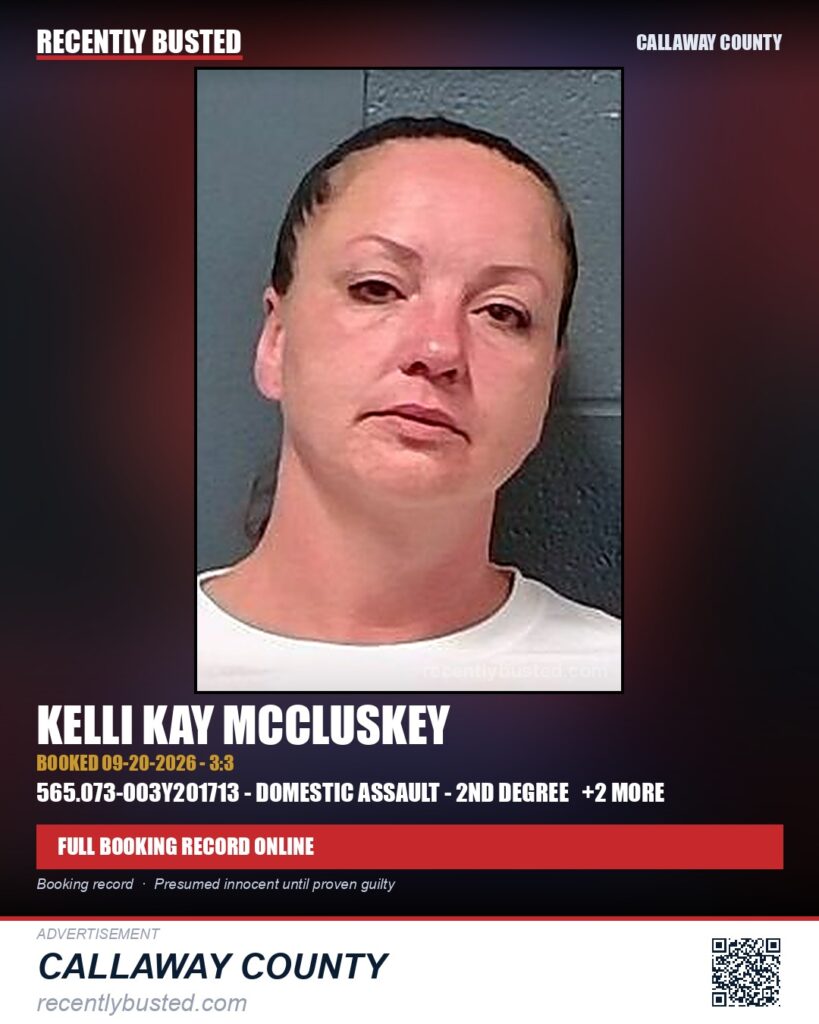 McCluskey, Kelli Kay — arrest record card, Callaway County