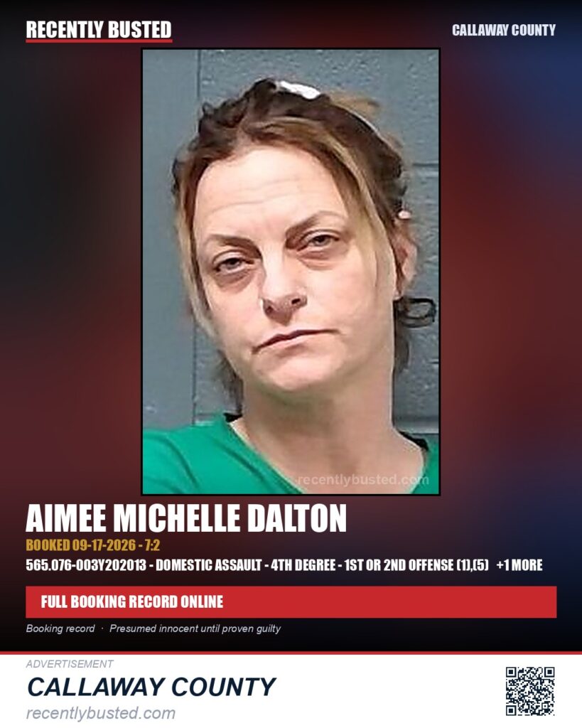 Dalton, Aimee Michelle — arrest record card, Missouri