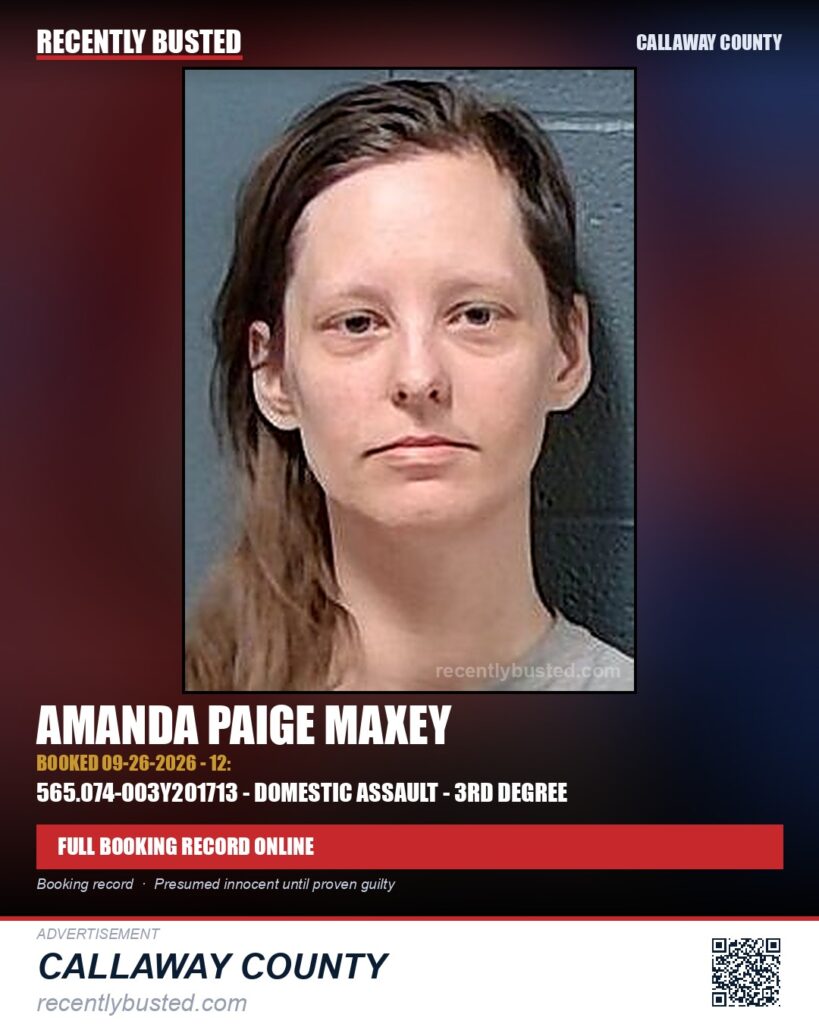 Maxey, Amanda Paige — arrest record card, Missouri