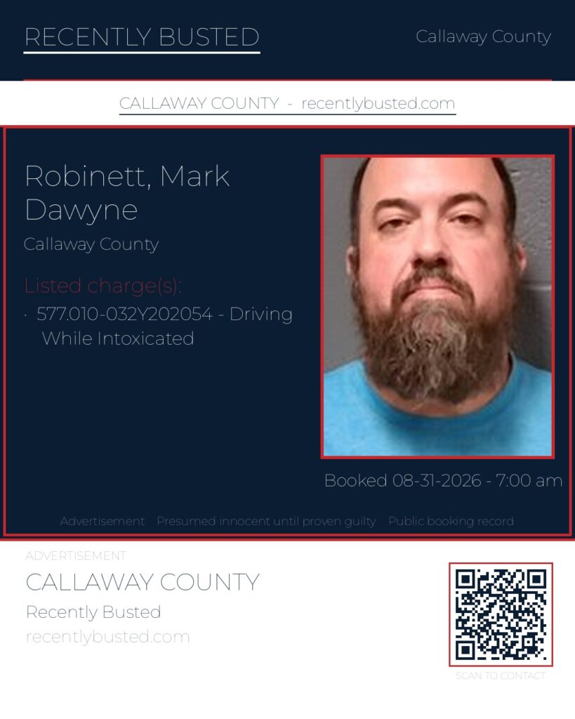 Robinett, Mark Dawyne — arrest record card, Missouri