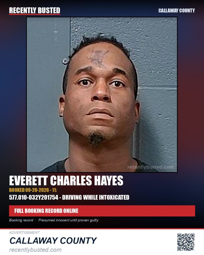 Hayes, Everett Charles — arrest record card, Missouri