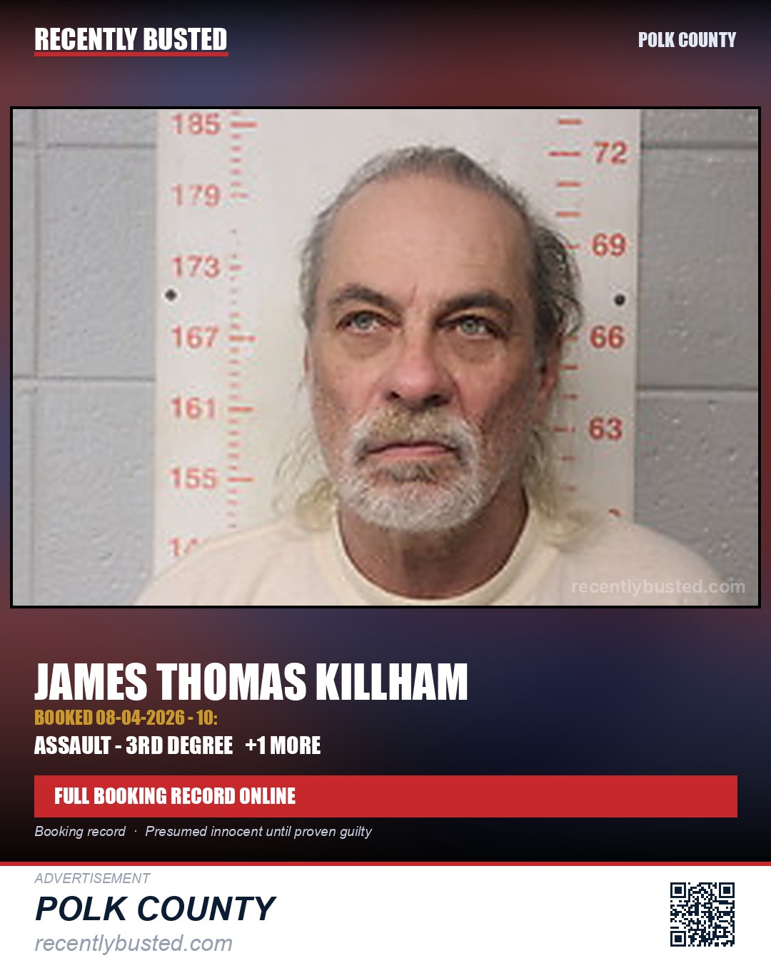 KILLHAM, JAMES THOMAS — arrest record card, Polk County