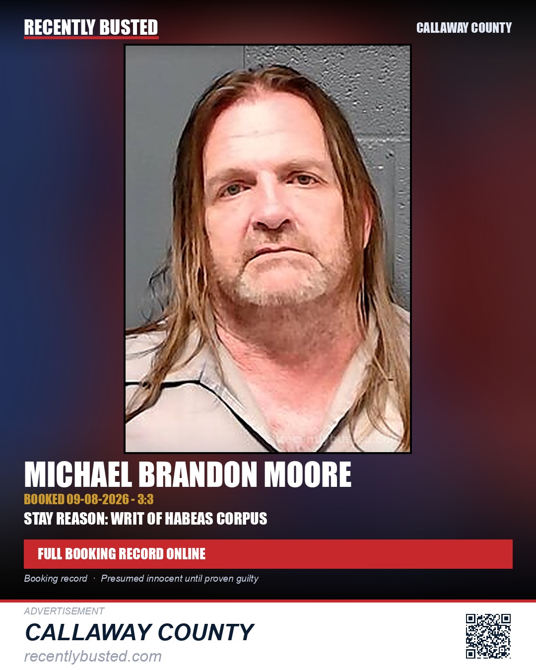 Moore, Michael Brandon — arrest record card, Callaway County
