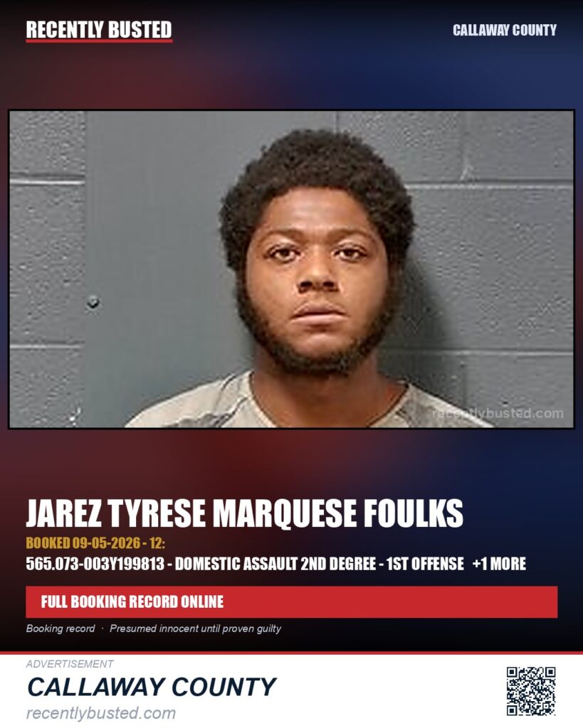Foulks, Jarez Tyrese Marquese — arrest record card, Missouri