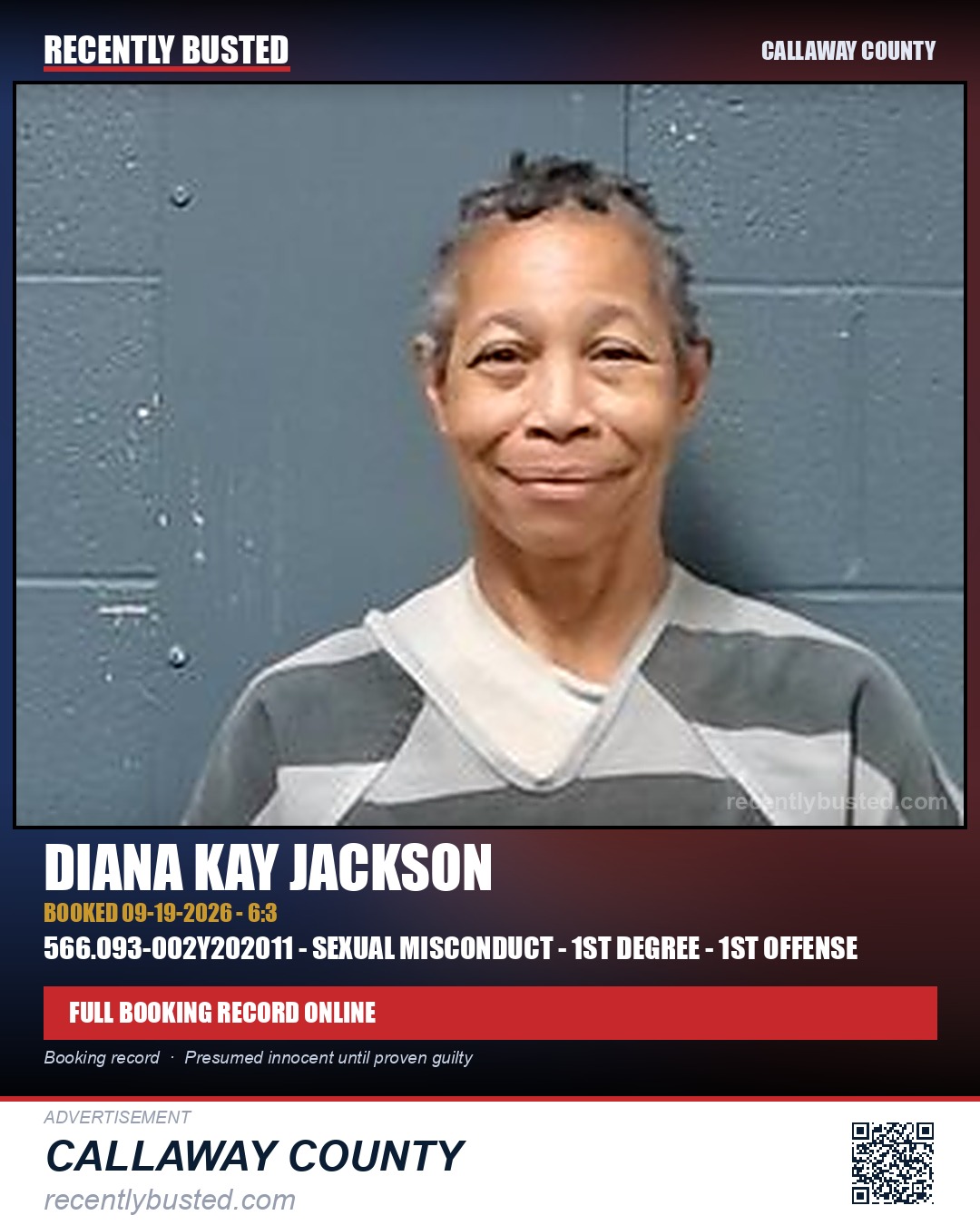 Jackson, Diana Kay — arrest record card, Callaway County