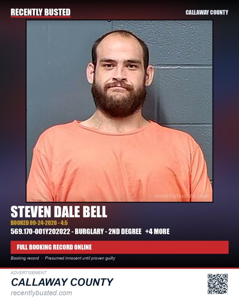 Bell, Steven Dale — arrest record card, Callaway County