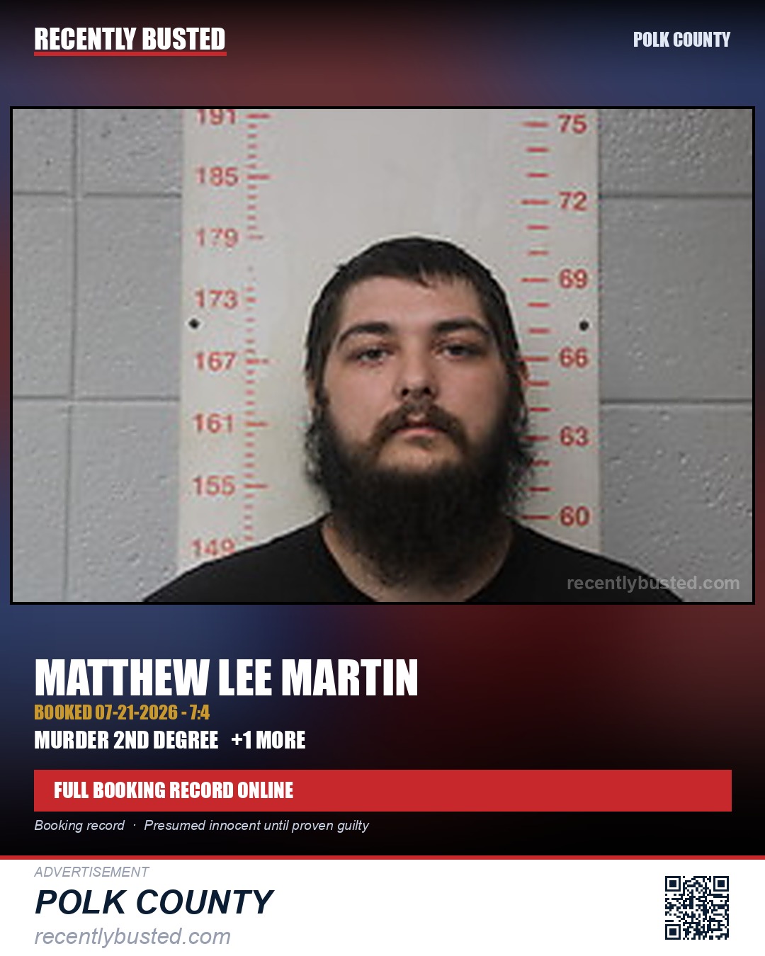 MARTIN, MATTHEW LEE — arrest record card, Polk County
