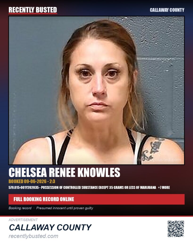 Knowles, Chelsea Renee — arrest record card, Callaway County