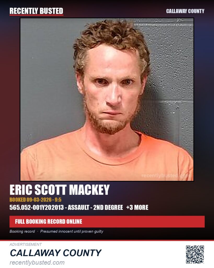 Mackey, Eric Scott — arrest record card, Callaway County