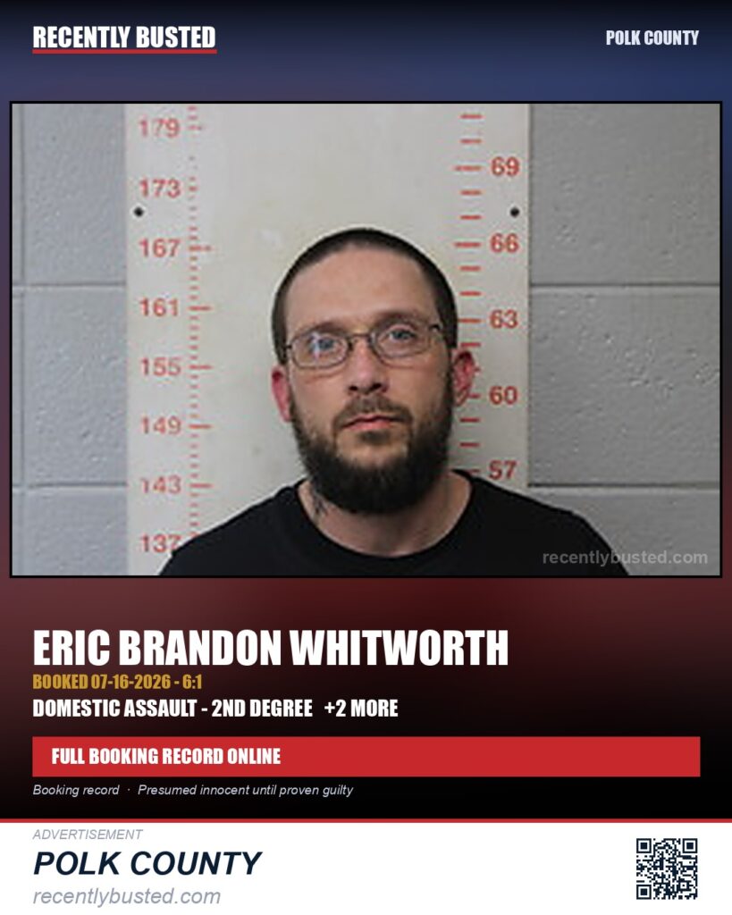 WHITWORTH, ERIC BRANDON — arrest record card, Polk County