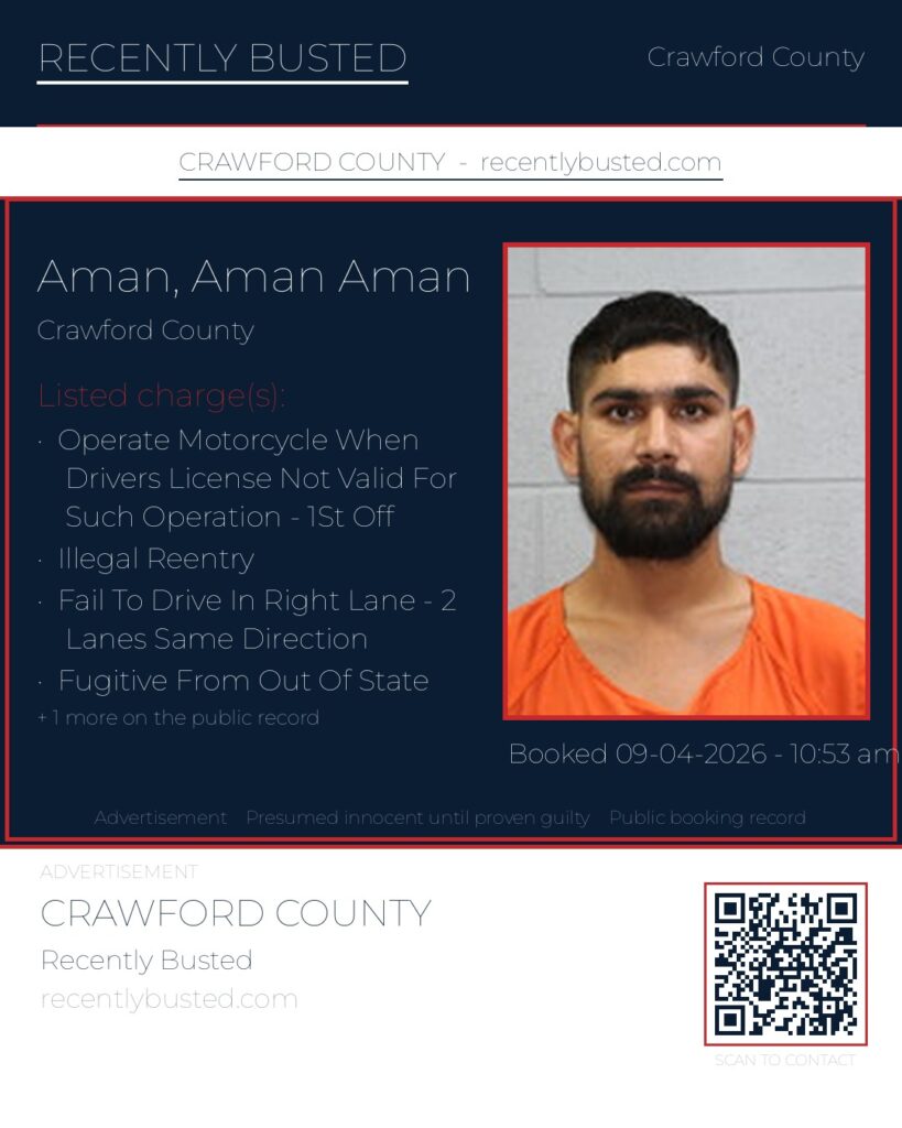 Aman, Aman Aman — arrest record card, Missouri