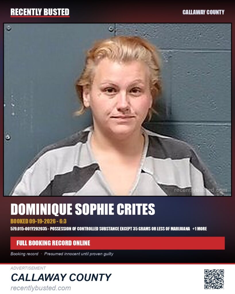 Crites, Dominique Sophie — arrest record card, Missouri