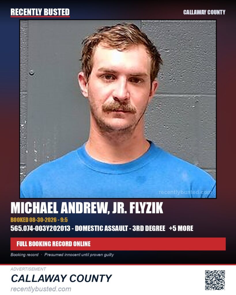 Flyzik, Michael Andrew, Jr. — arrest record card, Callaway County