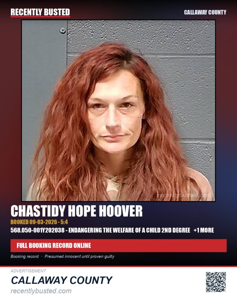 Hoover, Chastidy Hope — arrest record card, Callaway County