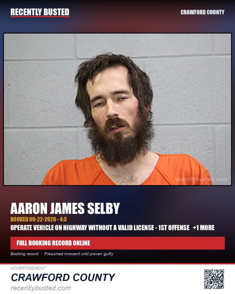 Selby, Aaron James — arrest record card, Missouri