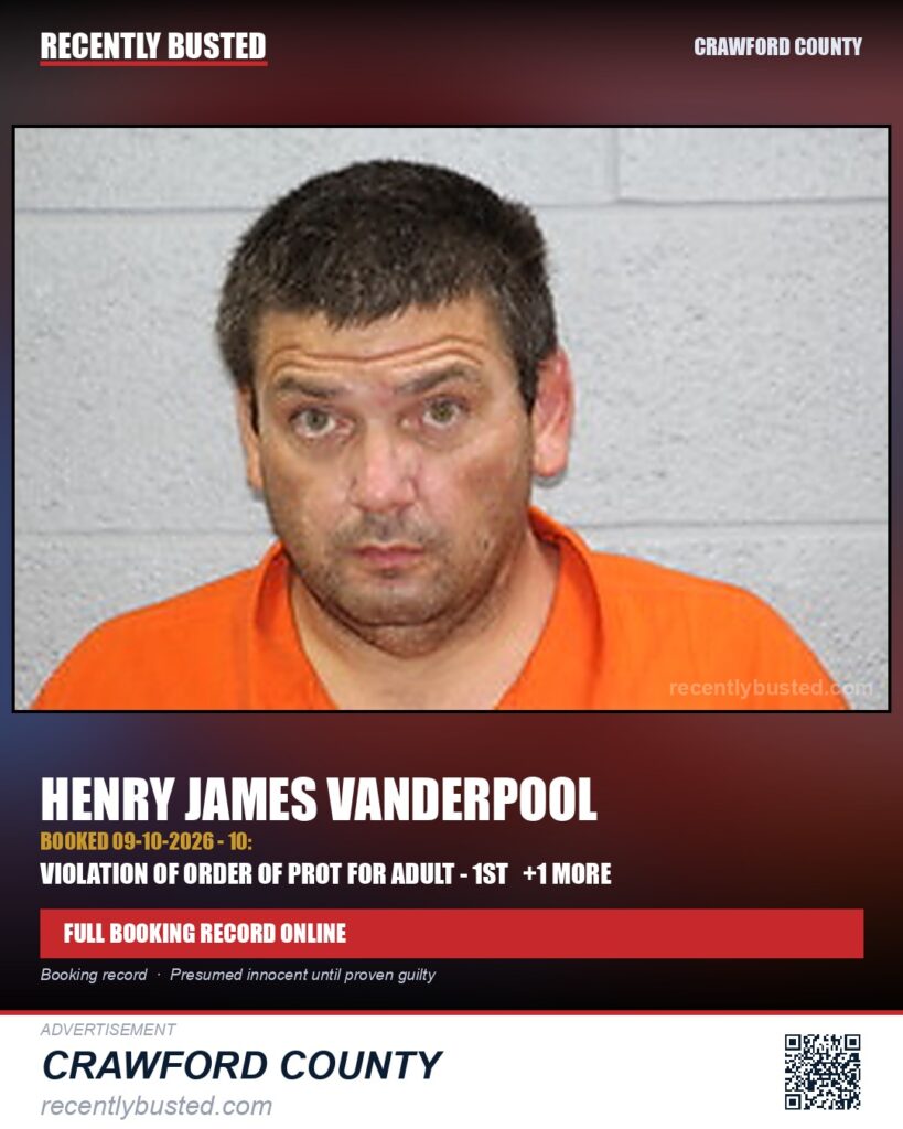 Vanderpool, Henry James — arrest record card, Missouri