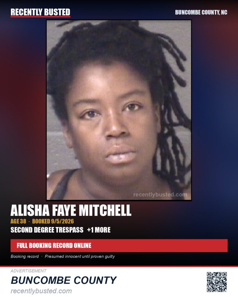 ALISHA FAYE MITCHELL — arrest record card, Buncombe County, North Carolina