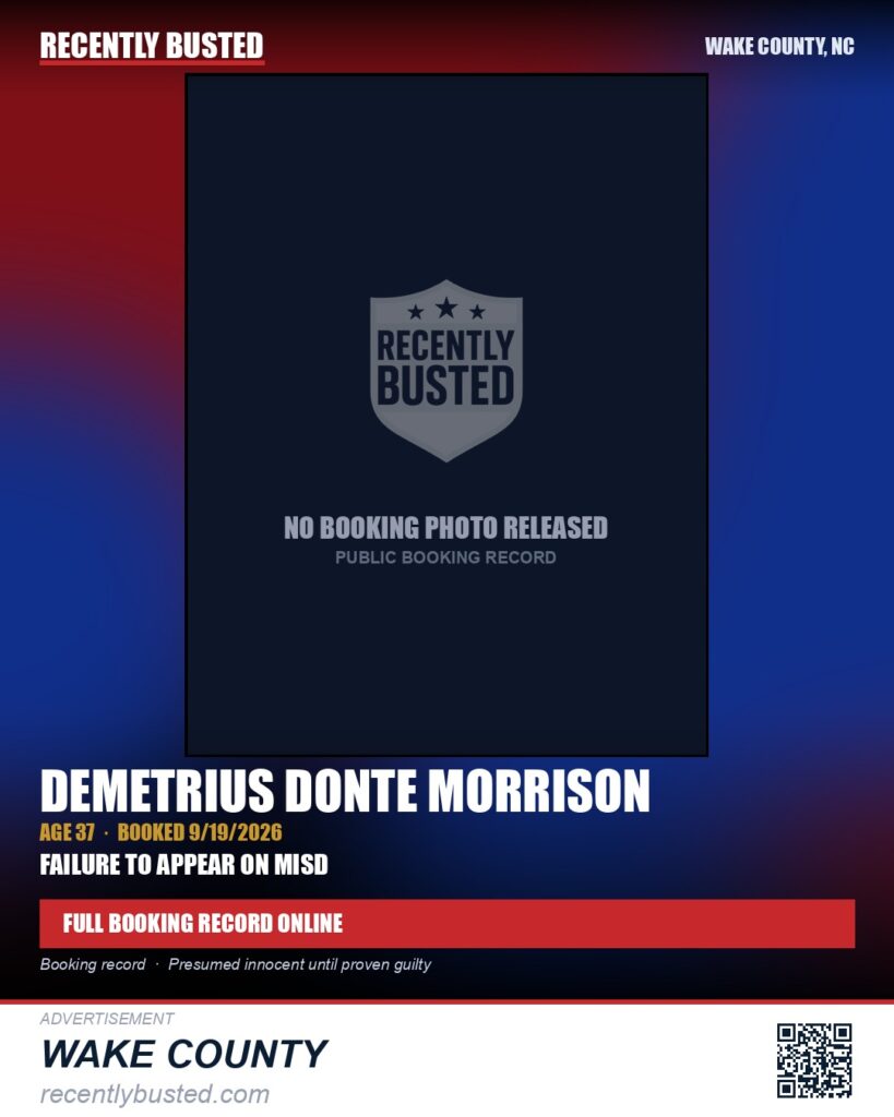 DEMETRIUS DONTE MORRISON — arrest record card, Wake County, North Carolina