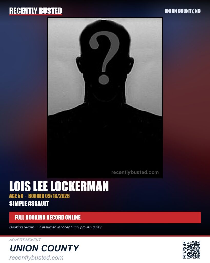 LOCKERMAN, LOIS LEE — arrest record card, Union County, North Carolina