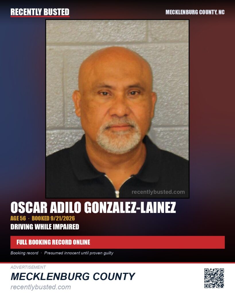 OSCAR ADILO GONZALEZ-LAINEZ — arrest record card, Mecklenburg County, North Carolina