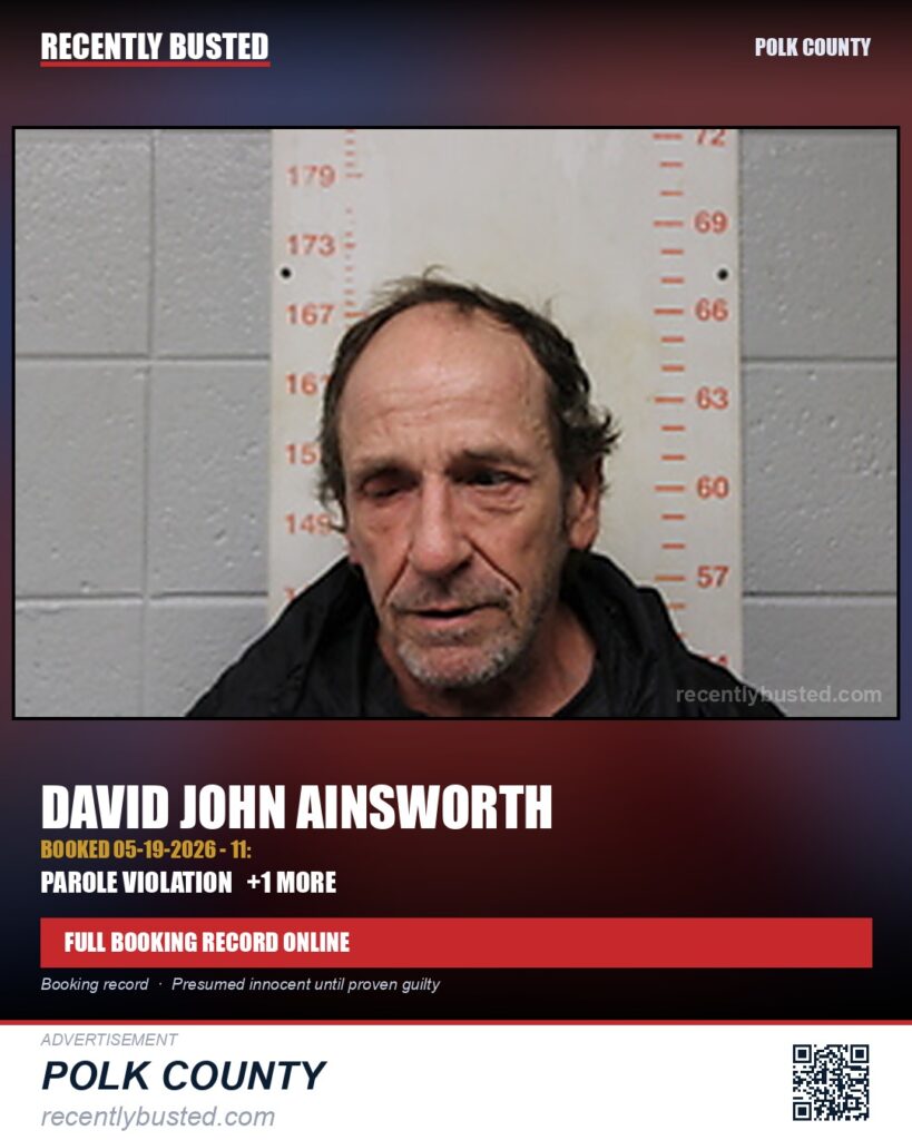 AINSWORTH, DAVID JOHN — arrest record card, Polk County